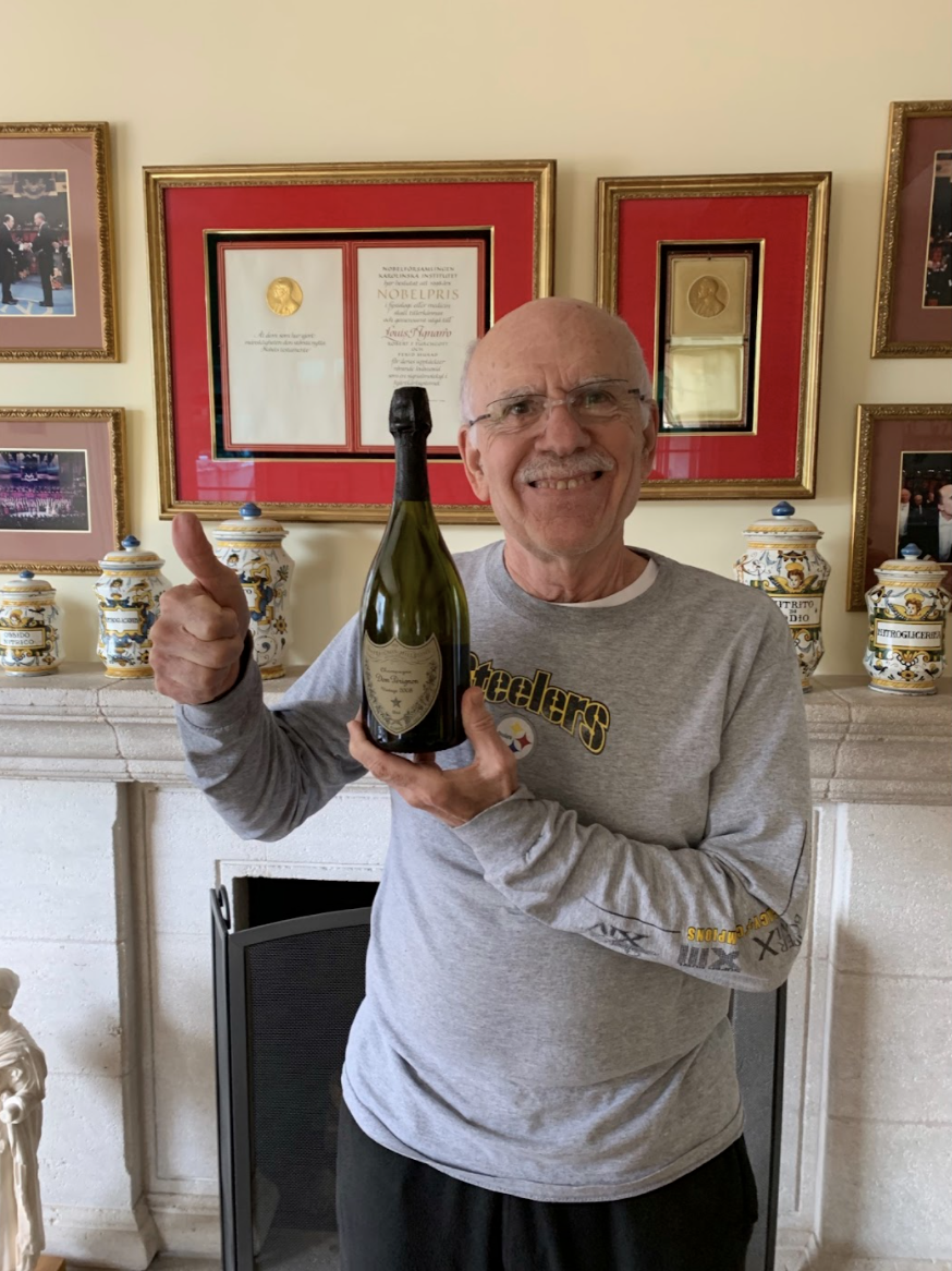 Dr. Ignarro celebrates his being awarded the Nobel Prize with a glass of Dom Pérignon Champagne